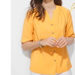 Chicos Button Front Blouse Short Sleeve Modal Top Size 3 (16)‎ XL Resort Summer